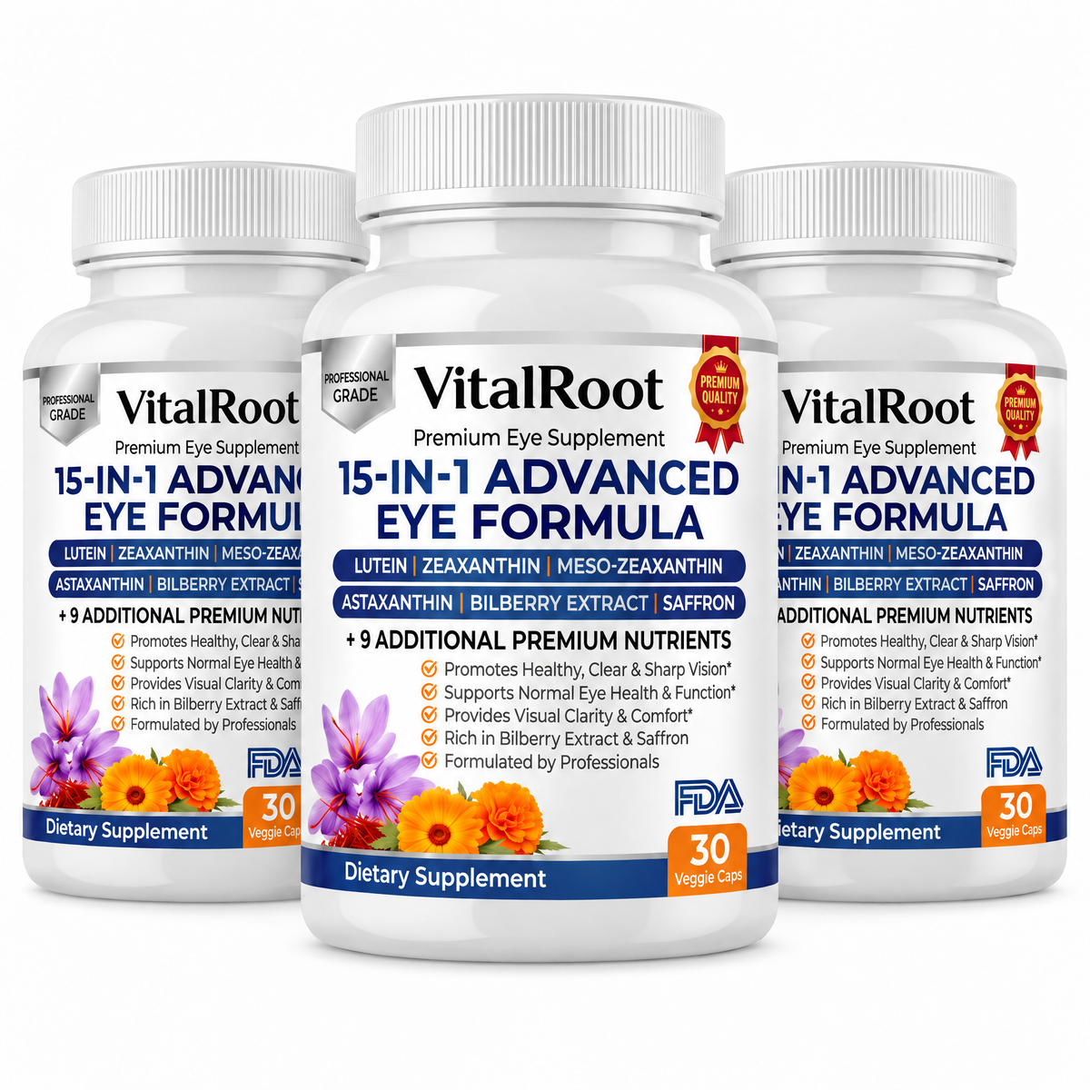 VitalRoot 15-in-1 Advanced Eye Formula (3-Bottle Single Purchase)