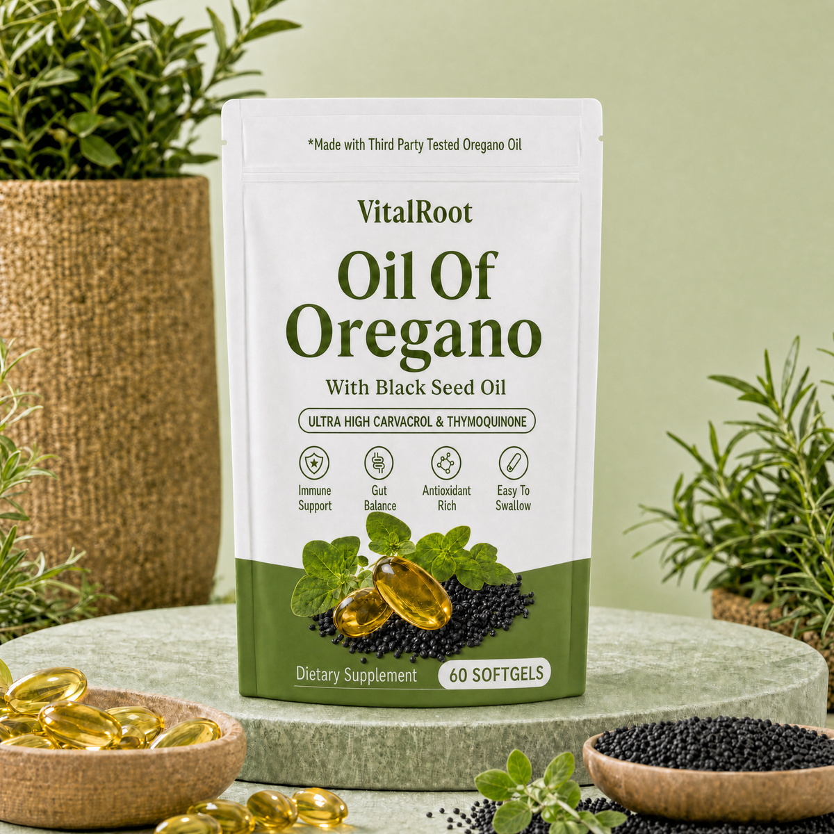 VitalRoot Oil of Oregano w/Black Seed Oil (1-Month Refill)